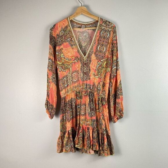 LULI FAMA Seashell Jewel Deep V Frill Mini Dress in Multi - Picture 4 of 12